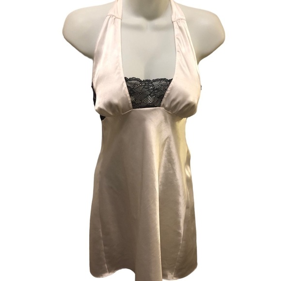 Frederick’s Of Hollywood Sexy Halter Chemise Sz. M White Black Lace Low Cut - Picture 2 of 7